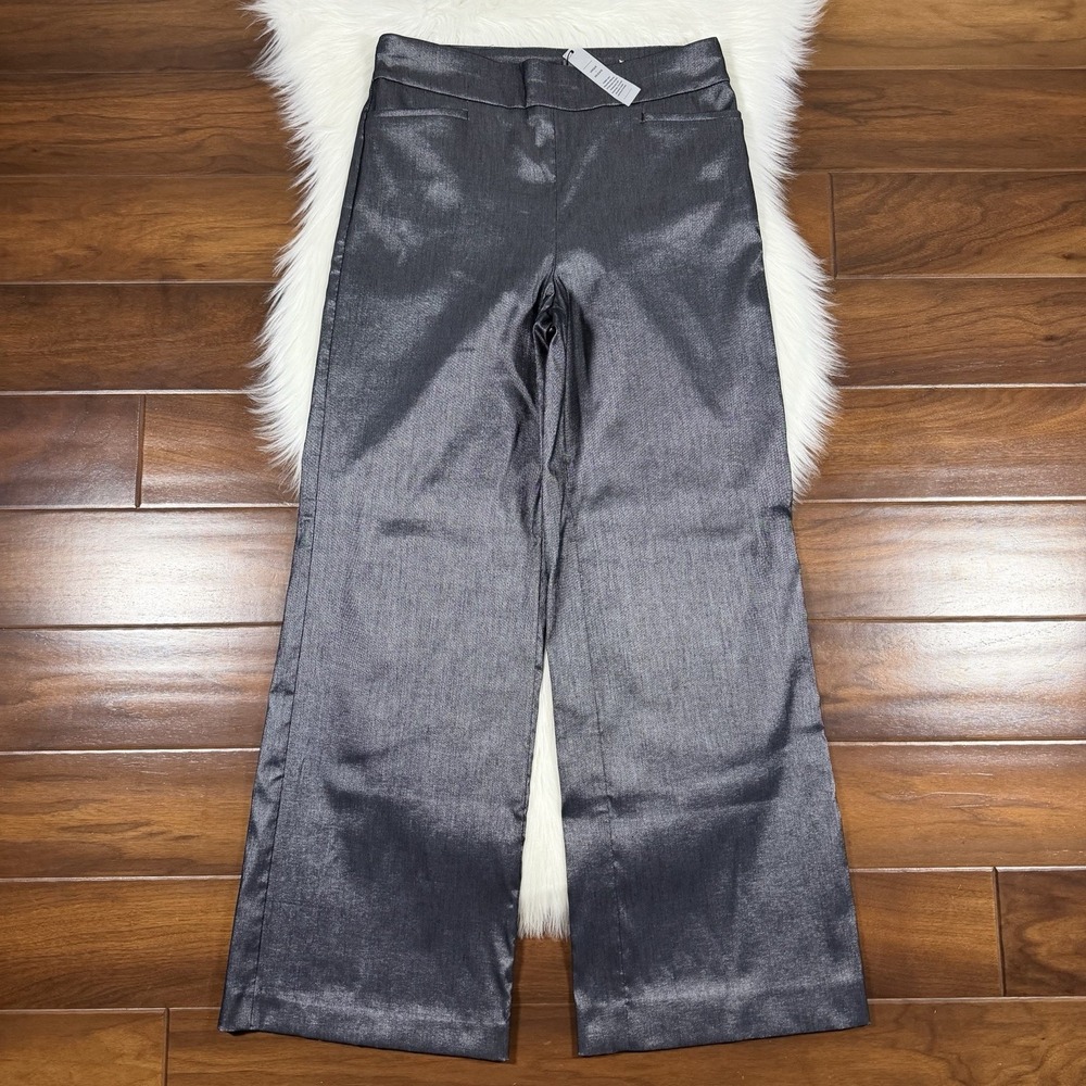 Chico's Women's Size 1 US 8 R Shiny Sheen Chambray Look Wide Leg Pull On Pants